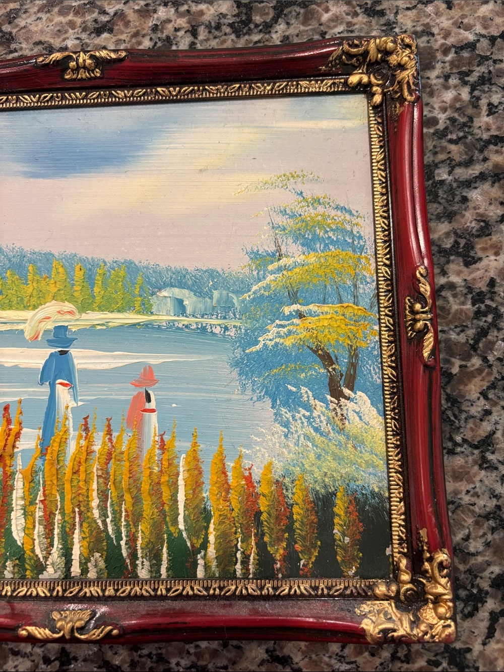 Framed OIL PAINTING Martha's Vineyard Cape Cod Sunset Lake Woman Girl Boat - Picture 4 of 8